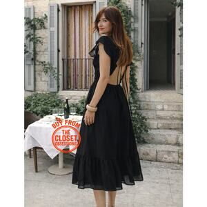 ZARA Black Open Back Cotton Midi Dress NWT